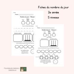 Fiches du nombre du jour (5 fiches) - 2e année