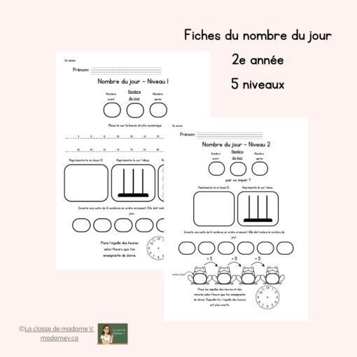Fiches du nombre du jour (5 fiches) - 2e année