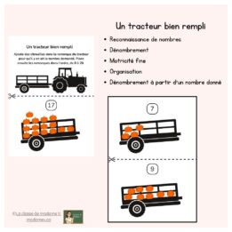 Un tracteur bien rempli (nombres de 0 à 20)- 1re année