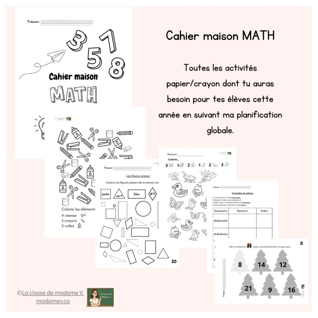 Cahier maison MATHS- 1re année – La classe de Madame V