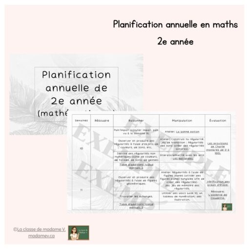 Planification annuelle par semaine en MATHS- 2e année