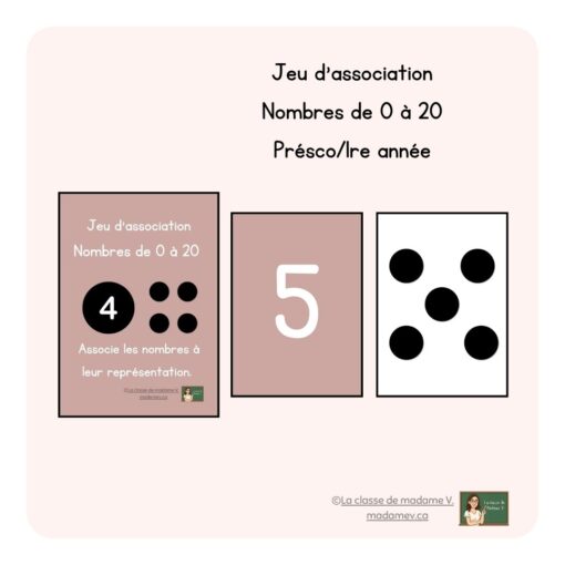 Jeu d'association de nombres de 0 à 20