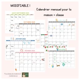 Calendrier mensuel des activités