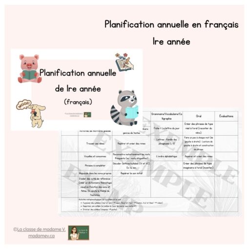 Planification annuelle par semaine en FRANÇAIS - 1re année - GRANDISSANT
