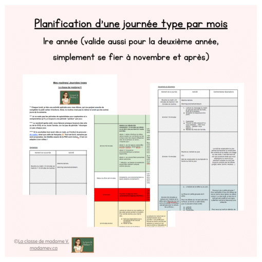Routine quotidienne par mois - 1re année