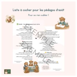 Liste à cocher pour les pédagos de début d'année