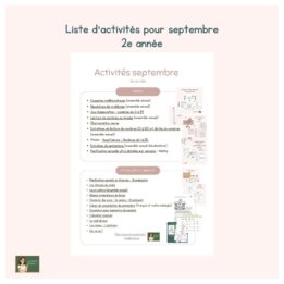 Activités conseillées pour septembre - 2e année