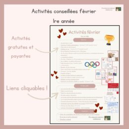 Activités conseillées pour février (1re année)