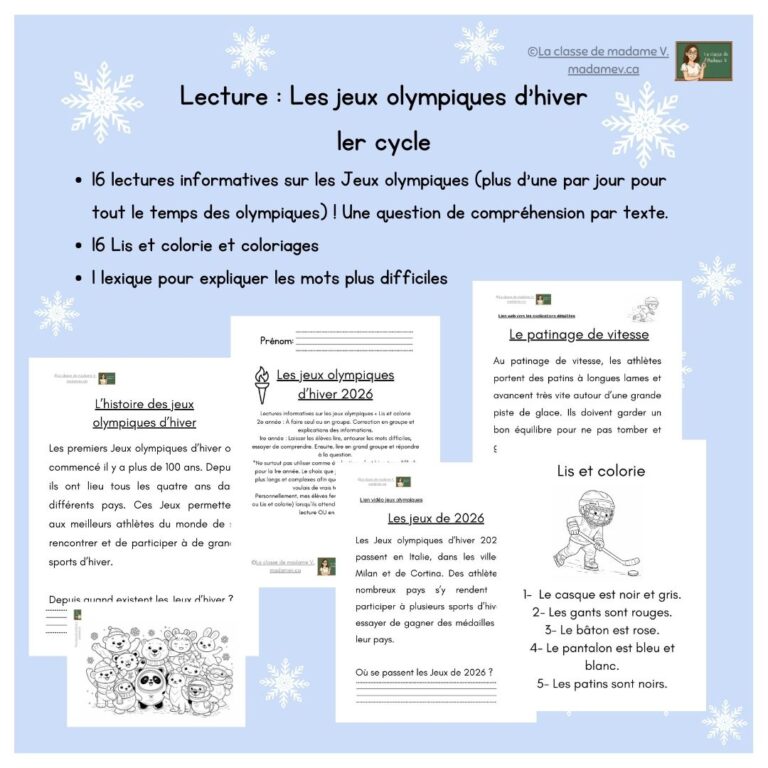 Les Jeux olympiques d’hiver- Lectures informatives + Lis et colorie ...