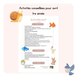 Activités conseillées pour avril (1re année)
