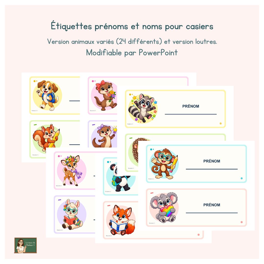 Étiquettes de casiers- Animaux + loutres