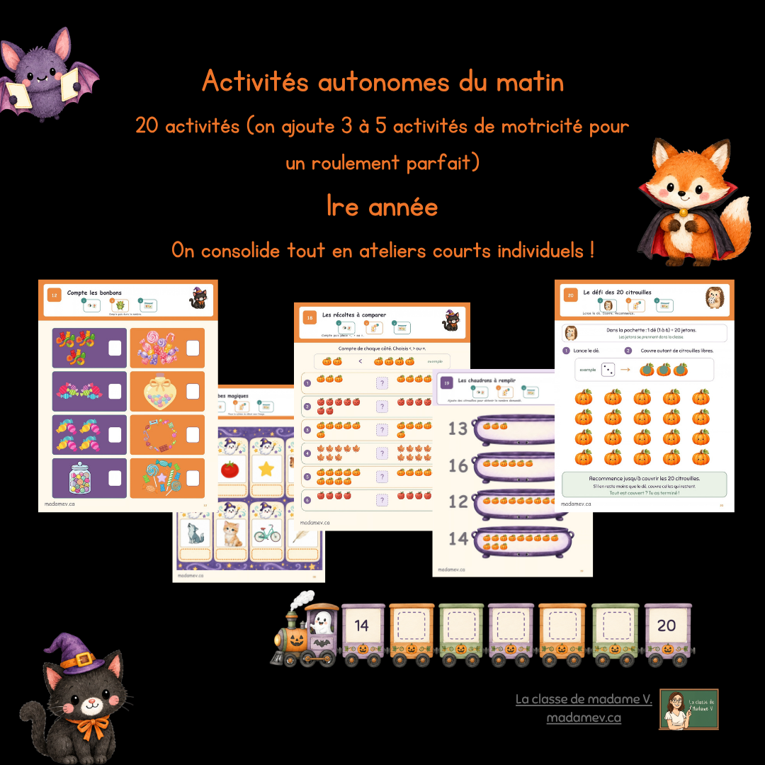 20 activités autonomes/ateliers - octobre - 1re année