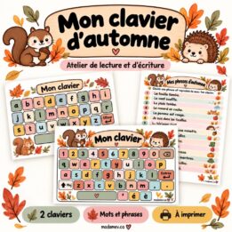 Clavier, mots d'automne, phrases d'automne et mots fréquents à recopier